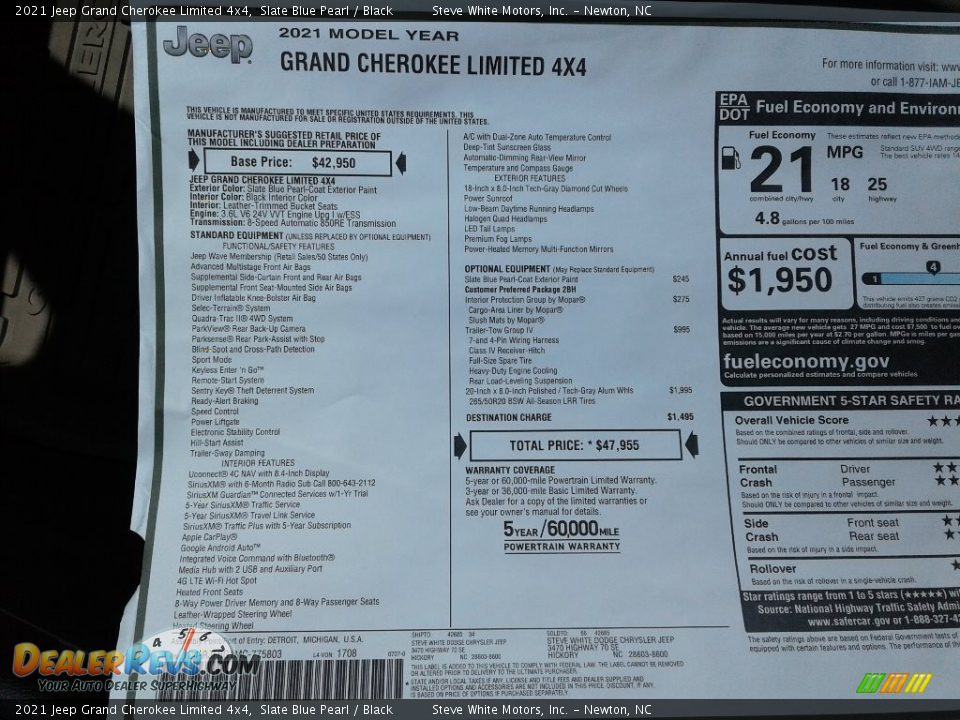 2021 Jeep Grand Cherokee Limited 4x4 Slate Blue Pearl / Black Photo #32