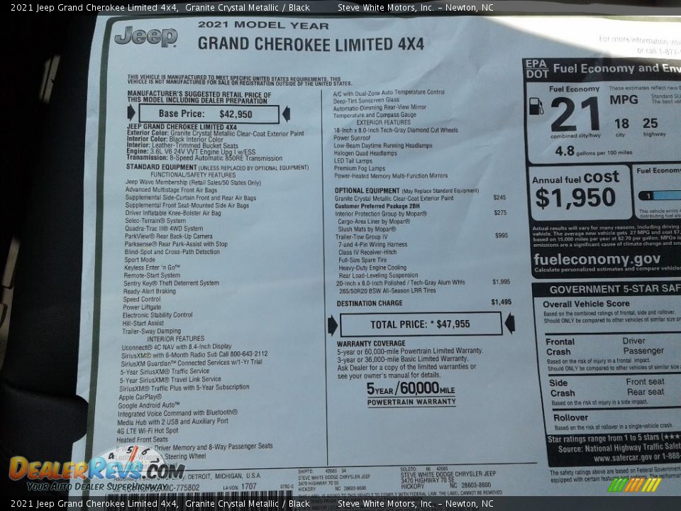 2021 Jeep Grand Cherokee Limited 4x4 Window Sticker Photo #32
