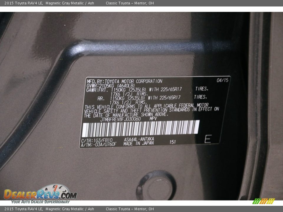 2015 Toyota RAV4 LE Magnetic Gray Metallic / Ash Photo #18