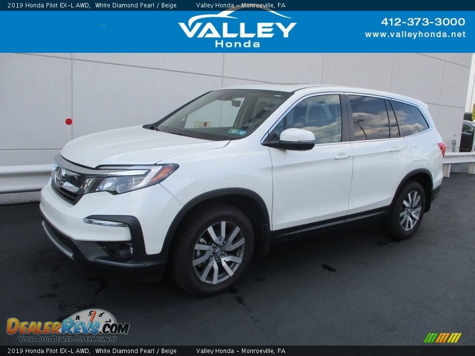 2019 Honda Pilot EX-L AWD White Diamond Pearl / Beige Photo #1
