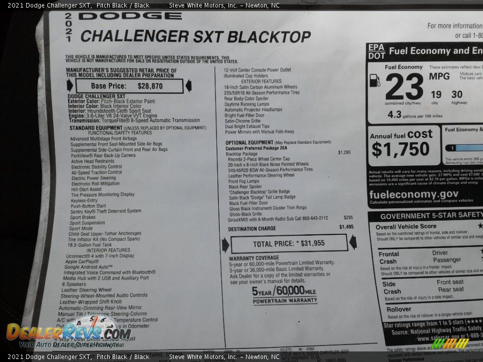 2021 Dodge Challenger SXT Window Sticker Photo #25