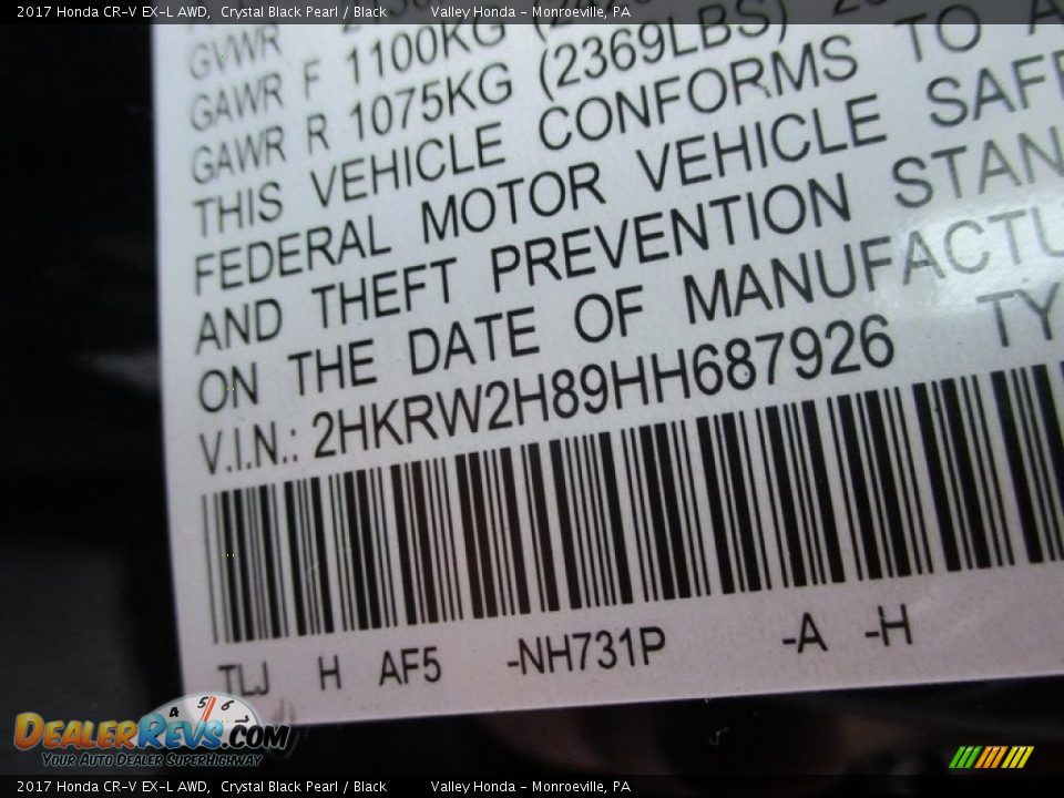 2017 Honda CR-V EX-L AWD Crystal Black Pearl / Black Photo #19