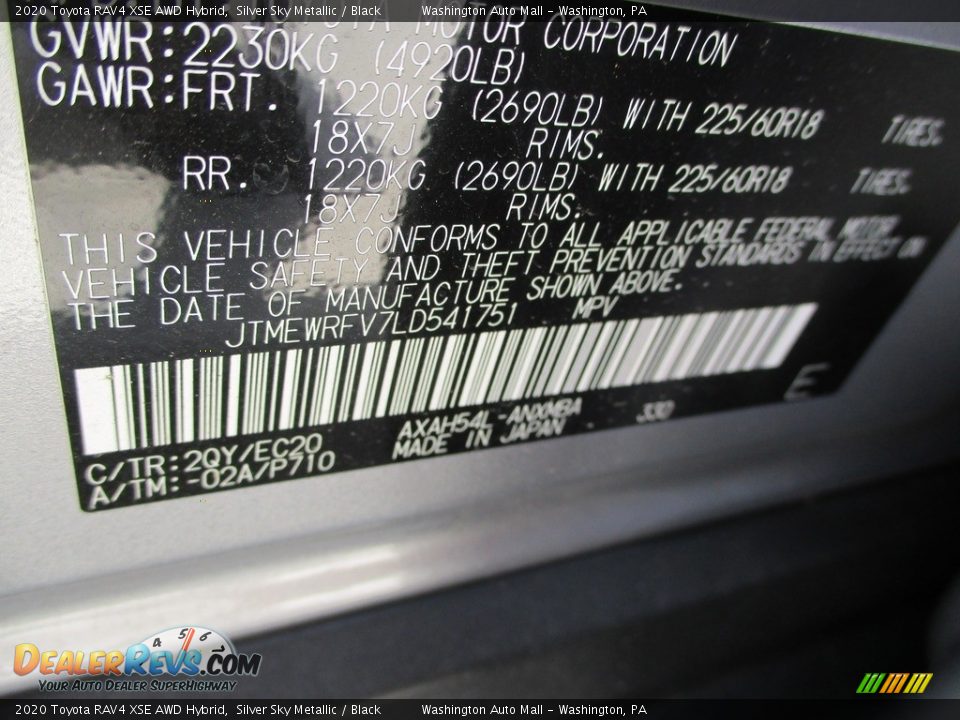 2020 Toyota RAV4 XSE AWD Hybrid Silver Sky Metallic / Black Photo #29