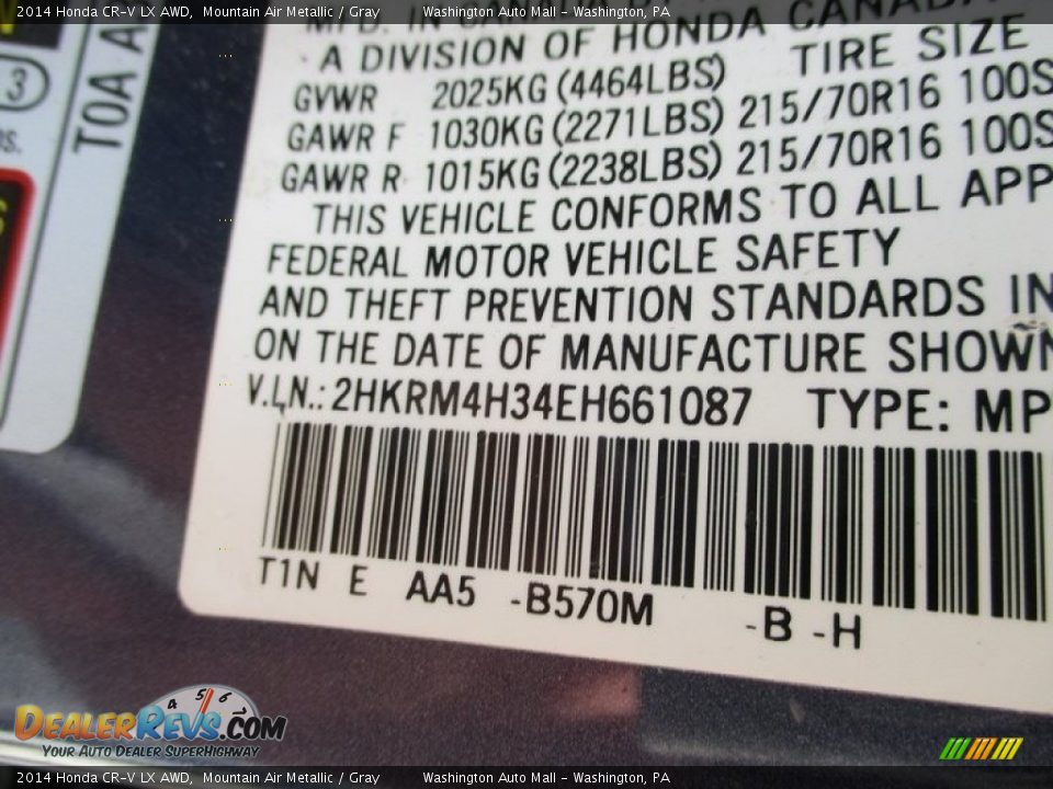 2014 Honda CR-V LX AWD Mountain Air Metallic / Gray Photo #24