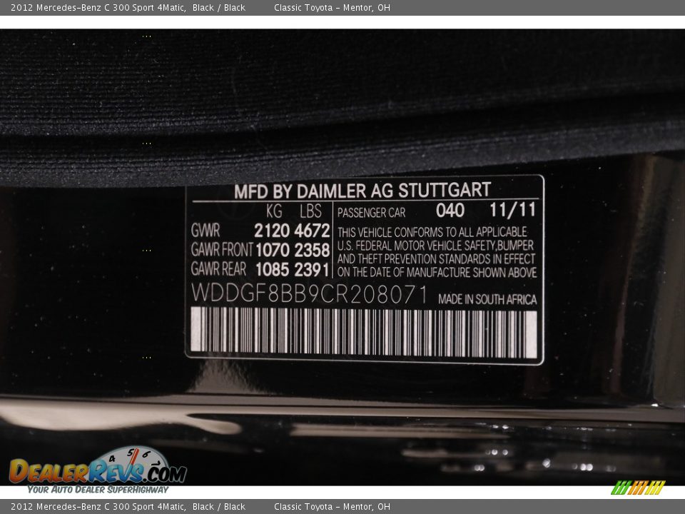 2012 Mercedes-Benz C 300 Sport 4Matic Black / Black Photo #21