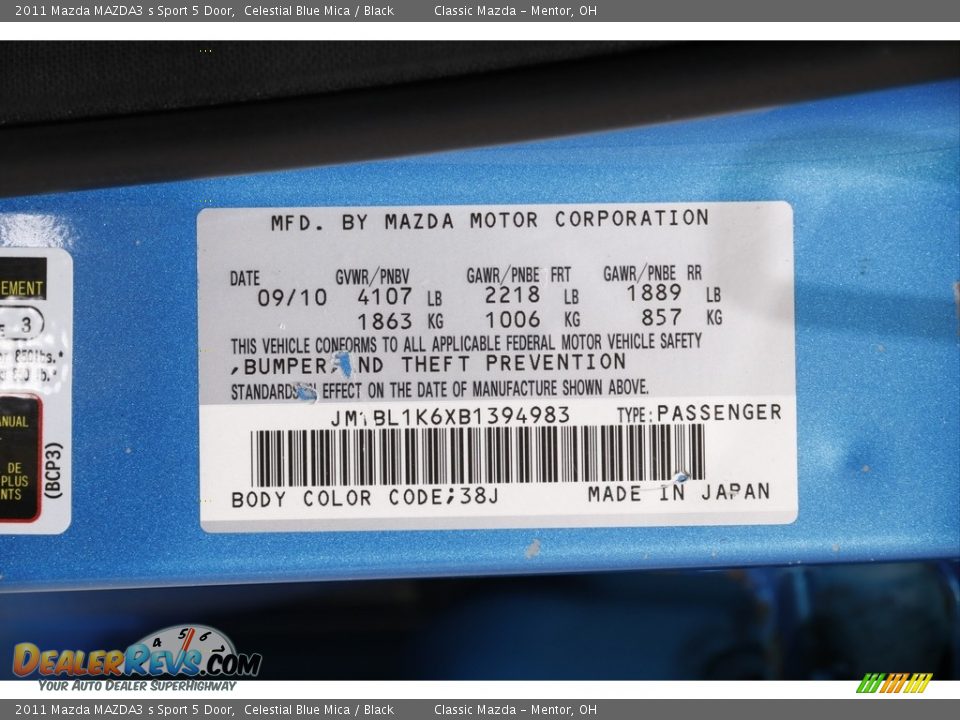 2011 Mazda MAZDA3 s Sport 5 Door Celestial Blue Mica / Black Photo #19