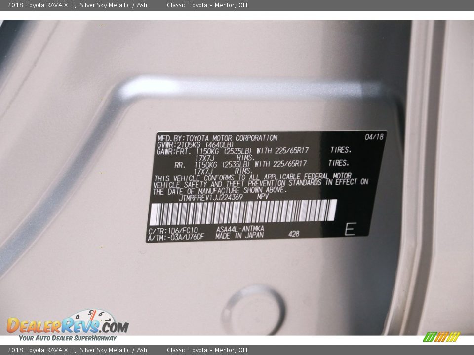 2018 Toyota RAV4 XLE Silver Sky Metallic / Ash Photo #18