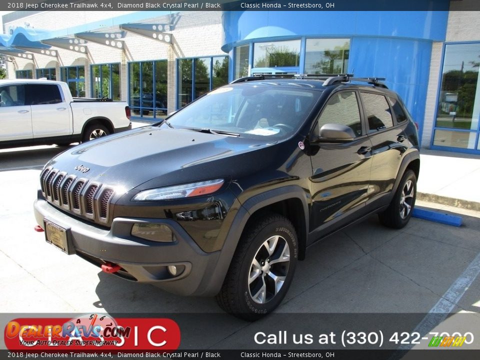2018 Jeep Cherokee Trailhawk 4x4 Diamond Black Crystal Pearl / Black Photo #1