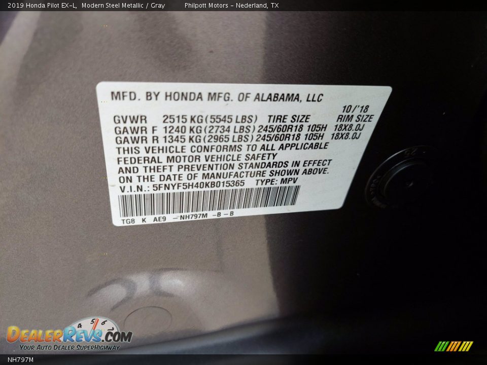 Honda Color Code NH797M Modern Steel Metallic