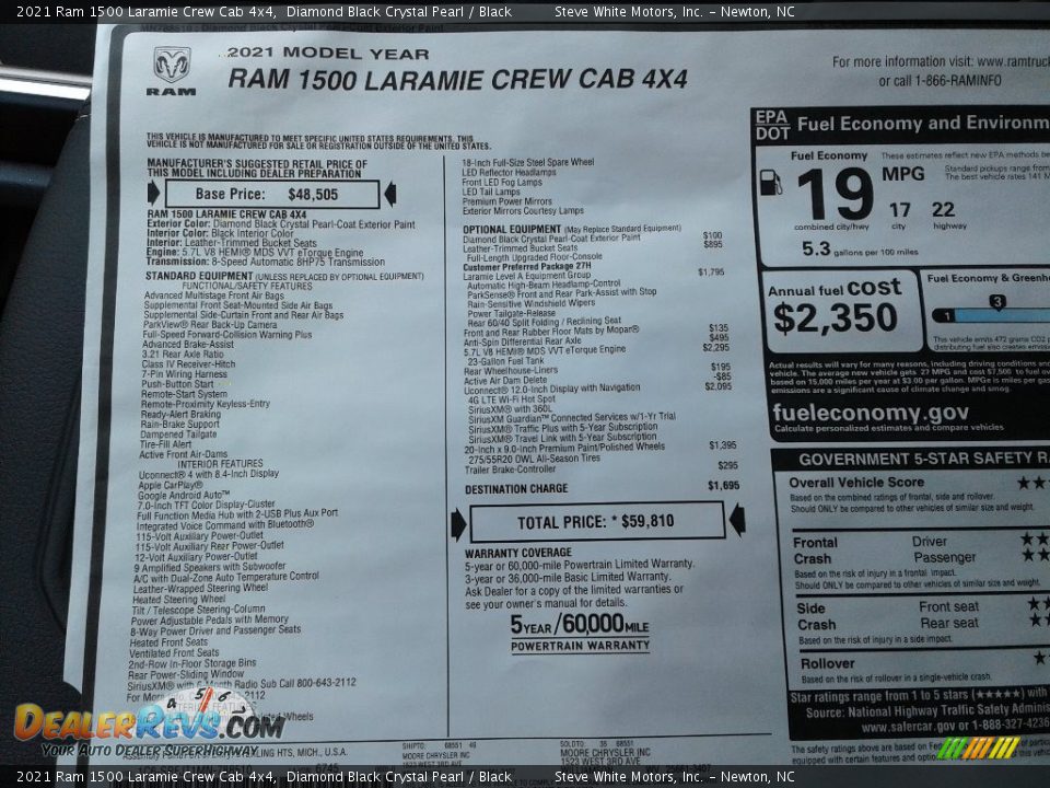 2021 Ram 1500 Laramie Crew Cab 4x4 Diamond Black Crystal Pearl / Black Photo #32