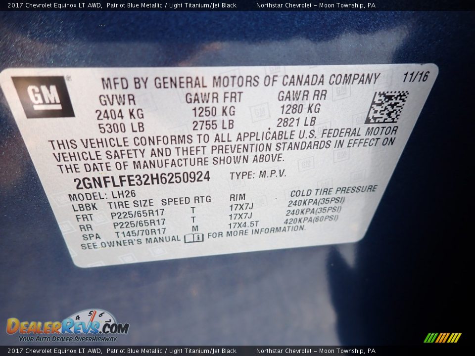 2017 Chevrolet Equinox LT AWD Patriot Blue Metallic / Light Titanium/Jet Black Photo #28