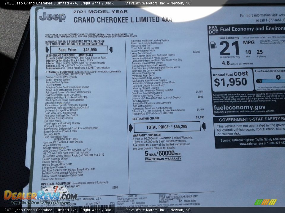 2021 Jeep Grand Cherokee L Limited 4x4 Bright White / Black Photo #34