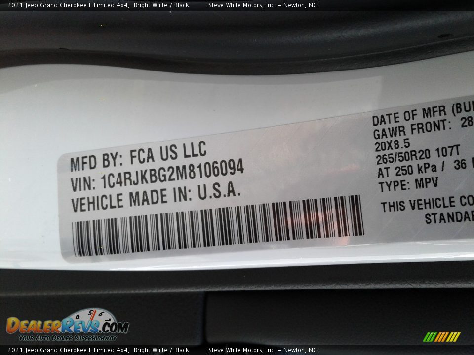 2021 Jeep Grand Cherokee L Limited 4x4 Bright White / Black Photo #36