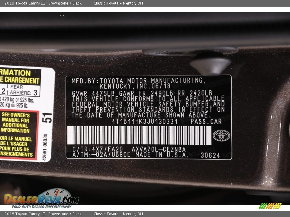 2018 Toyota Camry LE Brownstone / Black Photo #19