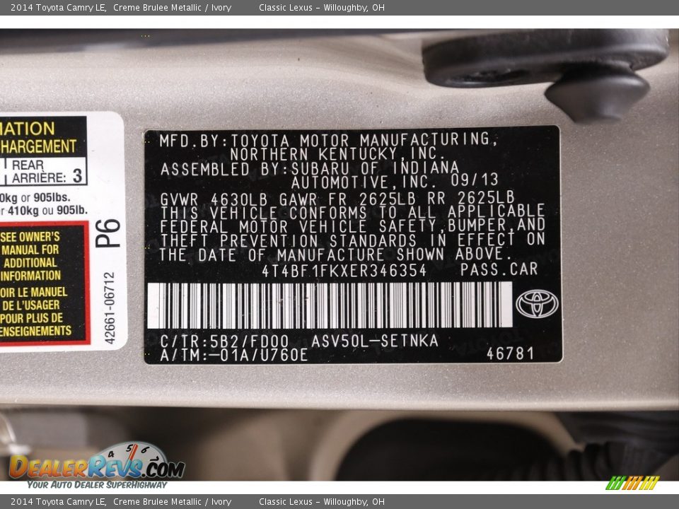 2014 Toyota Camry LE Creme Brulee Metallic / Ivory Photo #20