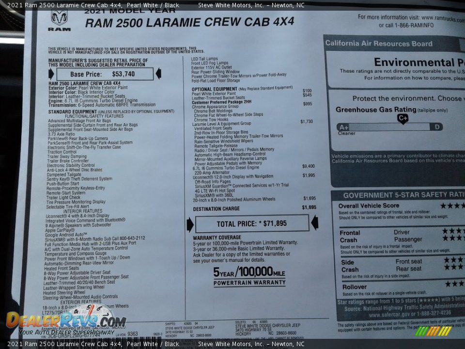 2021 Ram 2500 Laramie Crew Cab 4x4 Pearl White / Black Photo #33