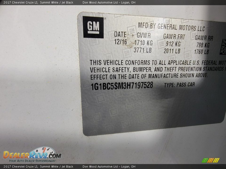 2017 Chevrolet Cruze LS Summit White / Jet Black Photo #27
