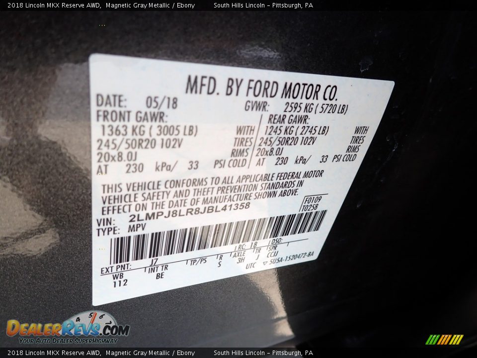 2018 Lincoln MKX Reserve AWD Magnetic Gray Metallic / Ebony Photo #23