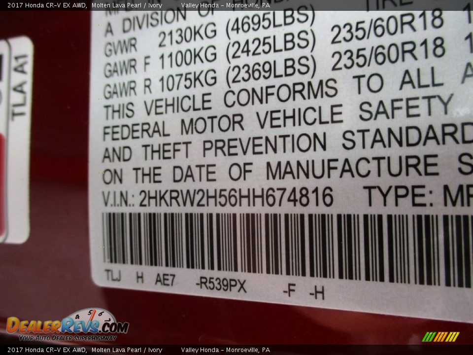 2017 Honda CR-V EX AWD Molten Lava Pearl / Ivory Photo #19