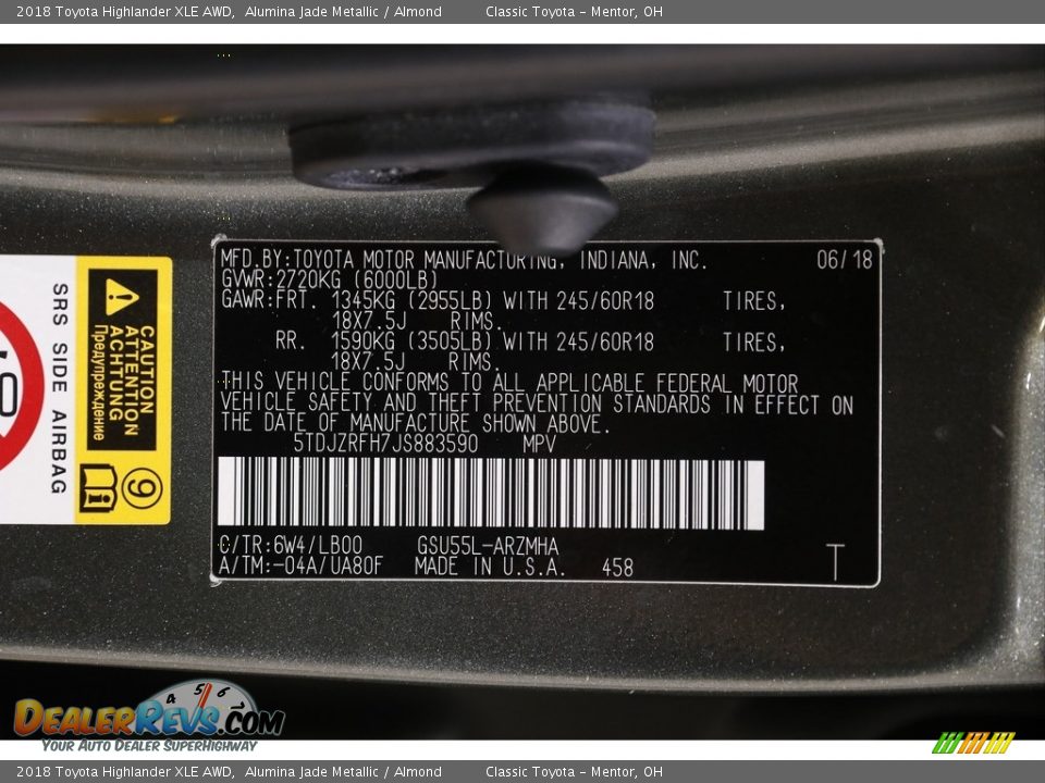 2018 Toyota Highlander XLE AWD Alumina Jade Metallic / Almond Photo #22