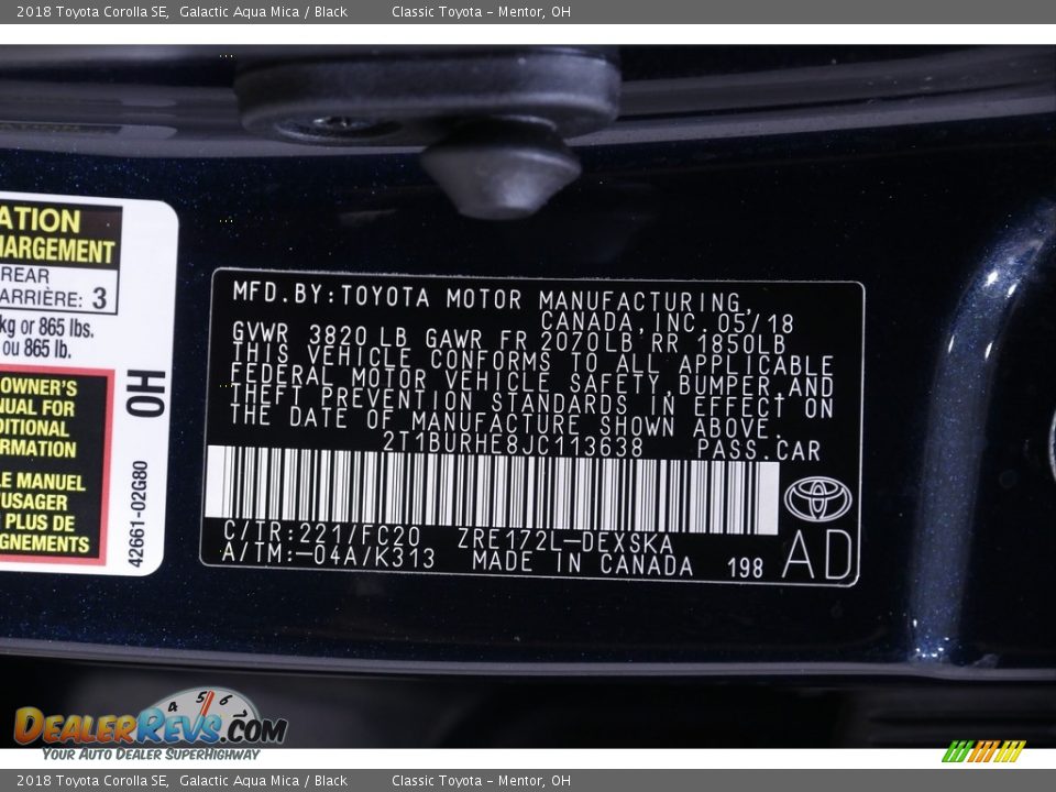 2018 Toyota Corolla SE Galactic Aqua Mica / Black Photo #19