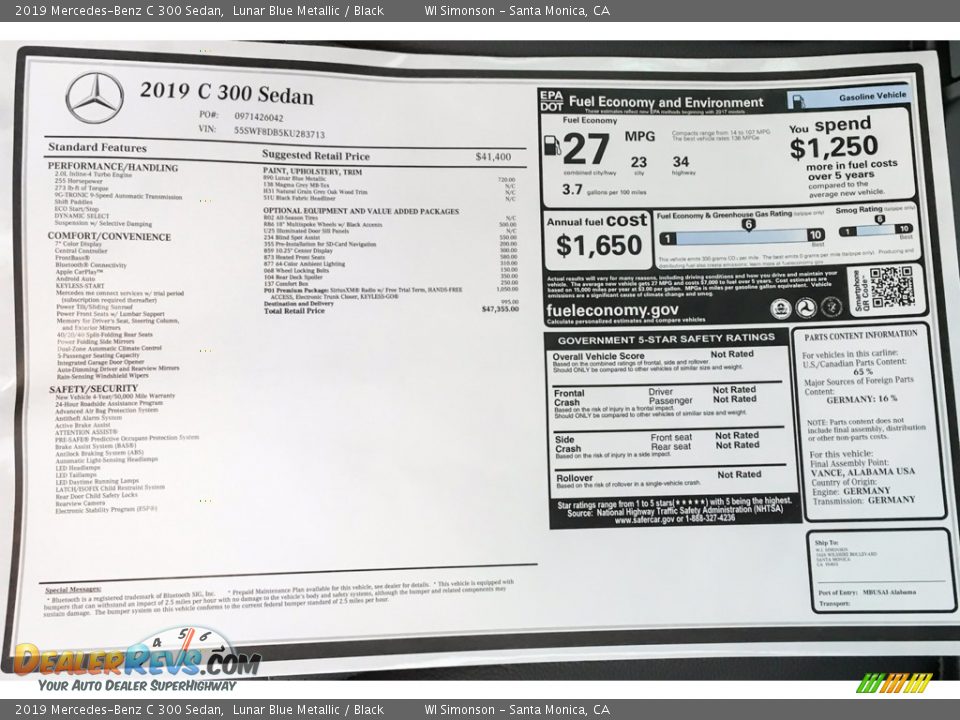 2019 Mercedes-Benz C 300 Sedan Lunar Blue Metallic / Black Photo #10