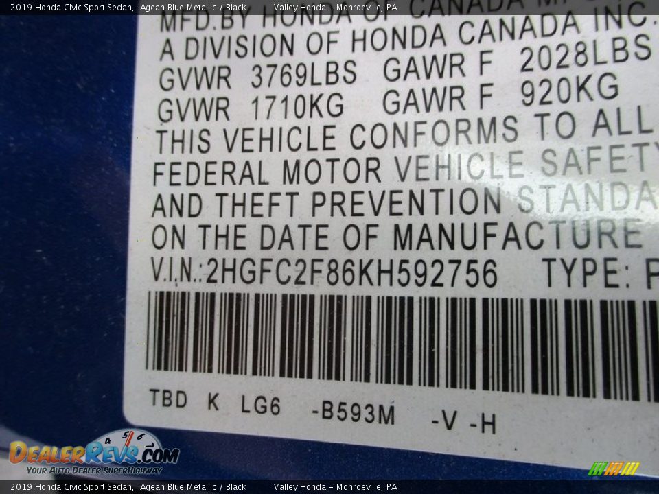 2019 Honda Civic Sport Sedan Agean Blue Metallic / Black Photo #19