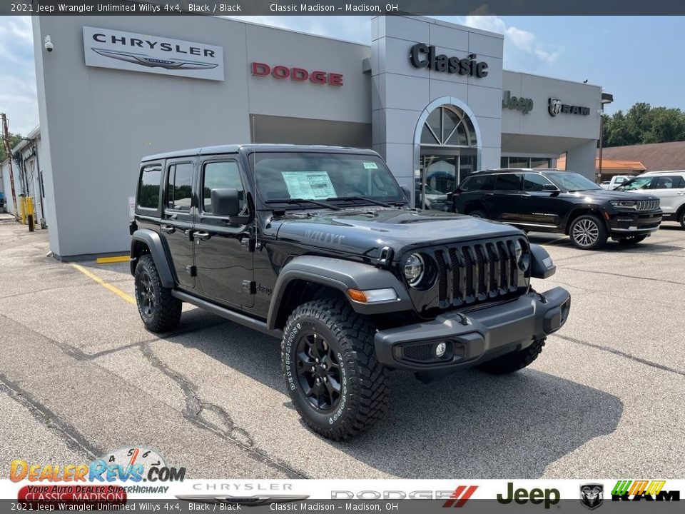 2021 Jeep Wrangler Unlimited Willys 4x4 Black / Black Photo #1