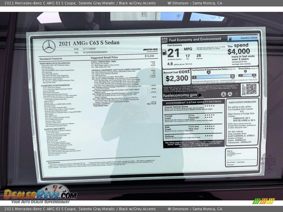 2021 Mercedes-Benz C AMG 63 S Coupe Window Sticker Photo #13