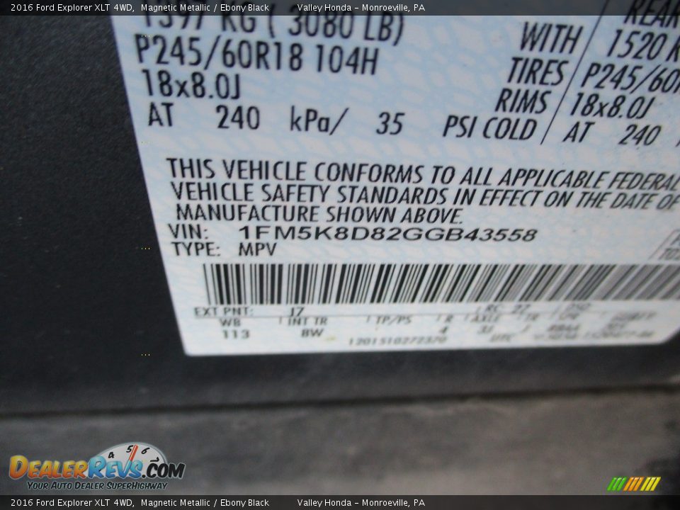 2016 Ford Explorer XLT 4WD Magnetic Metallic / Ebony Black Photo #19
