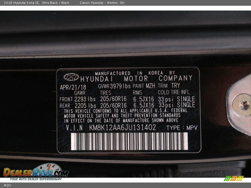 Hyundai Color Code MZH Ultra Black