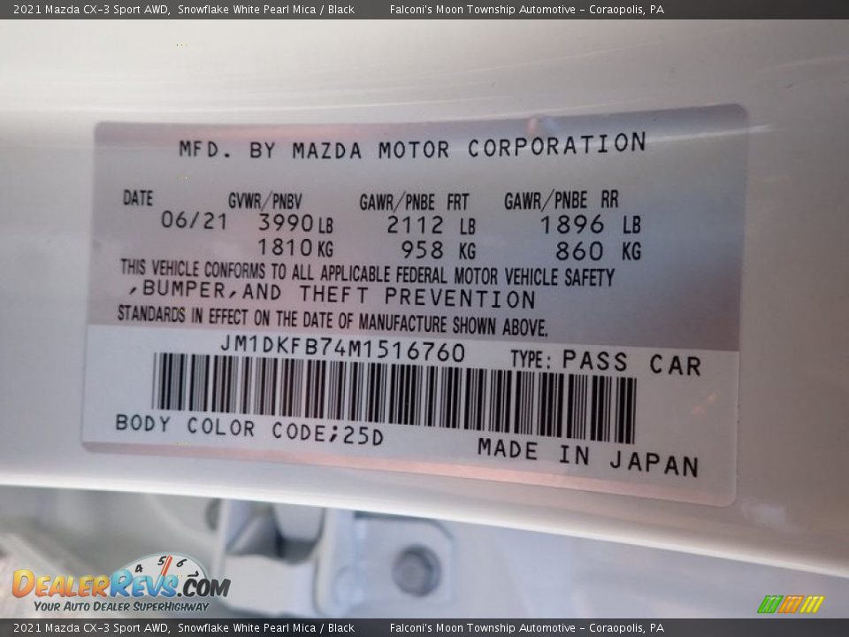 2021 Mazda CX-3 Sport AWD Snowflake White Pearl Mica / Black Photo #18