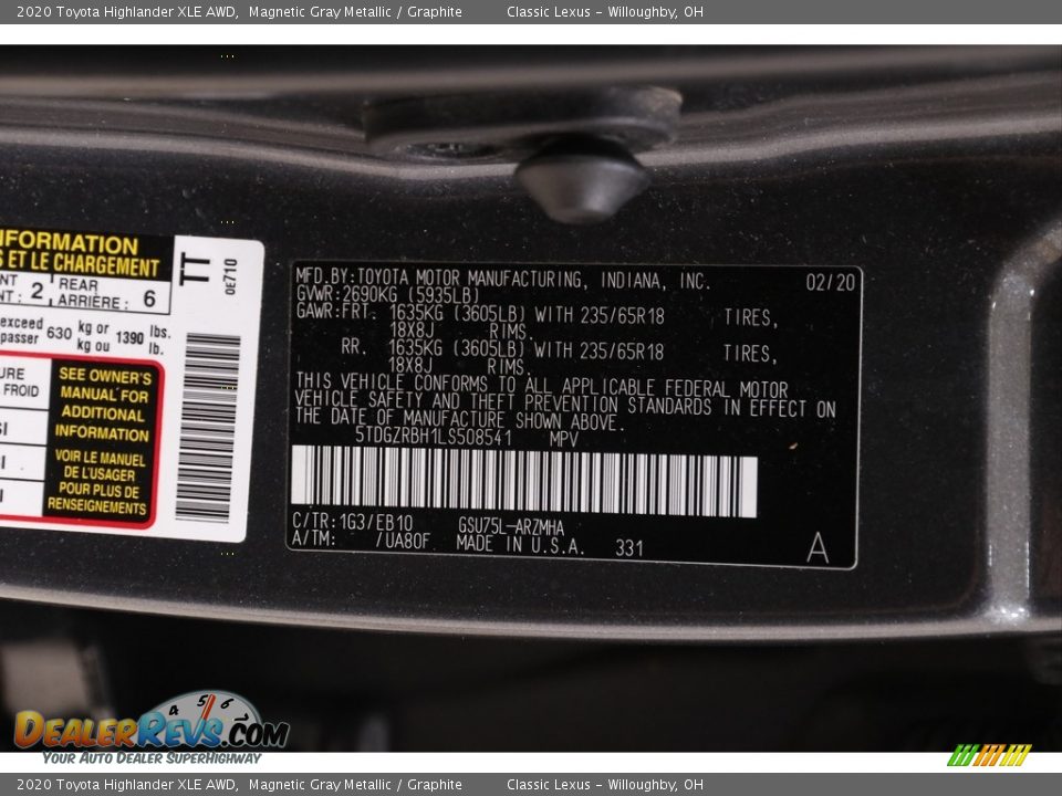 2020 Toyota Highlander XLE AWD Magnetic Gray Metallic / Graphite Photo #21