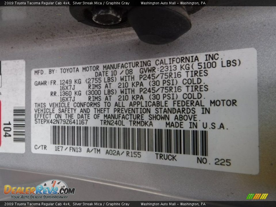 2009 Toyota Tacoma Regular Cab 4x4 Silver Streak Mica / Graphite Gray Photo #24