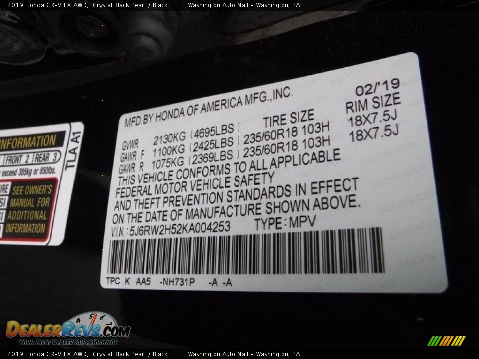 2019 Honda CR-V EX AWD Crystal Black Pearl / Black Photo #31