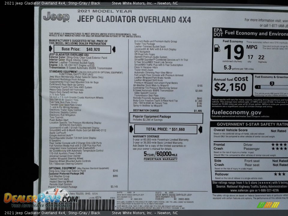 2021 Jeep Gladiator Overland 4x4 Sting-Gray / Black Photo #30