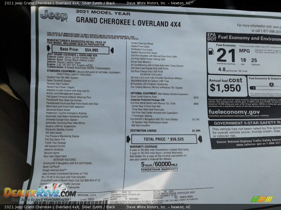 2021 Jeep Grand Cherokee L Overland 4x4 Silver Zynith / Black Photo #34