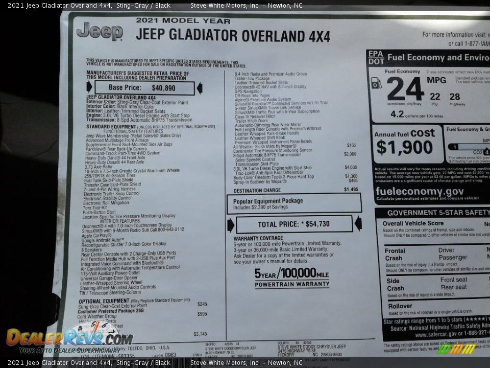 2021 Jeep Gladiator Overland 4x4 Window Sticker Photo #30