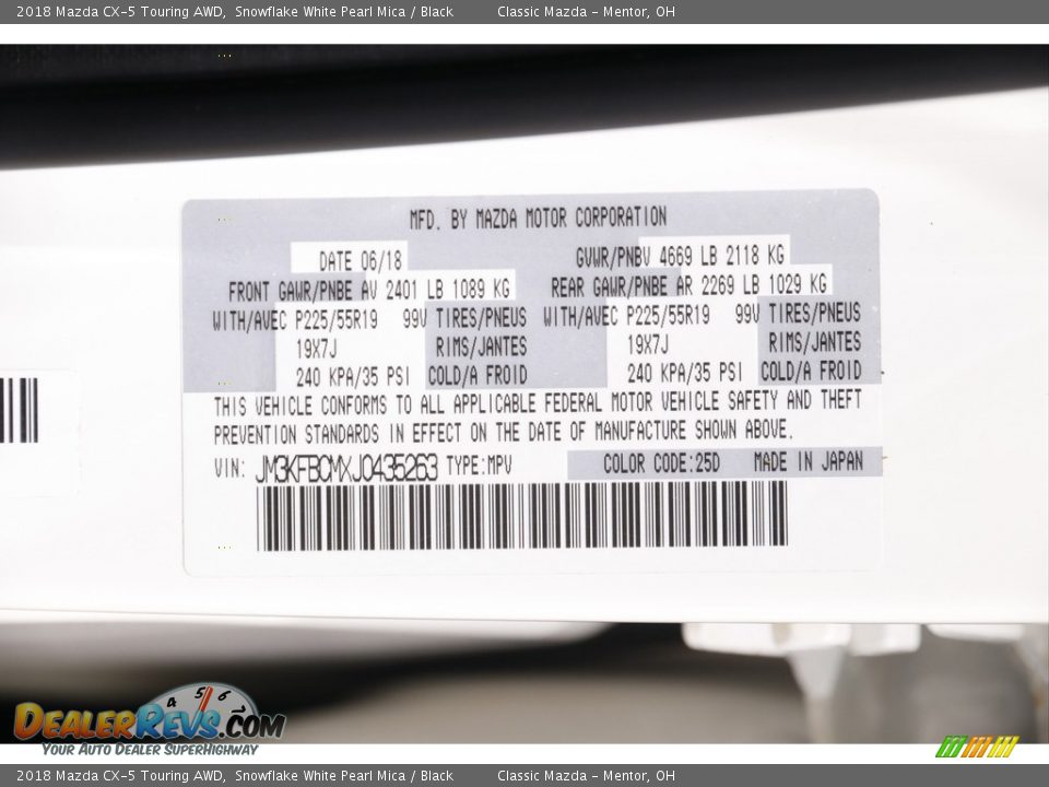 2018 Mazda CX-5 Touring AWD Snowflake White Pearl Mica / Black Photo #20