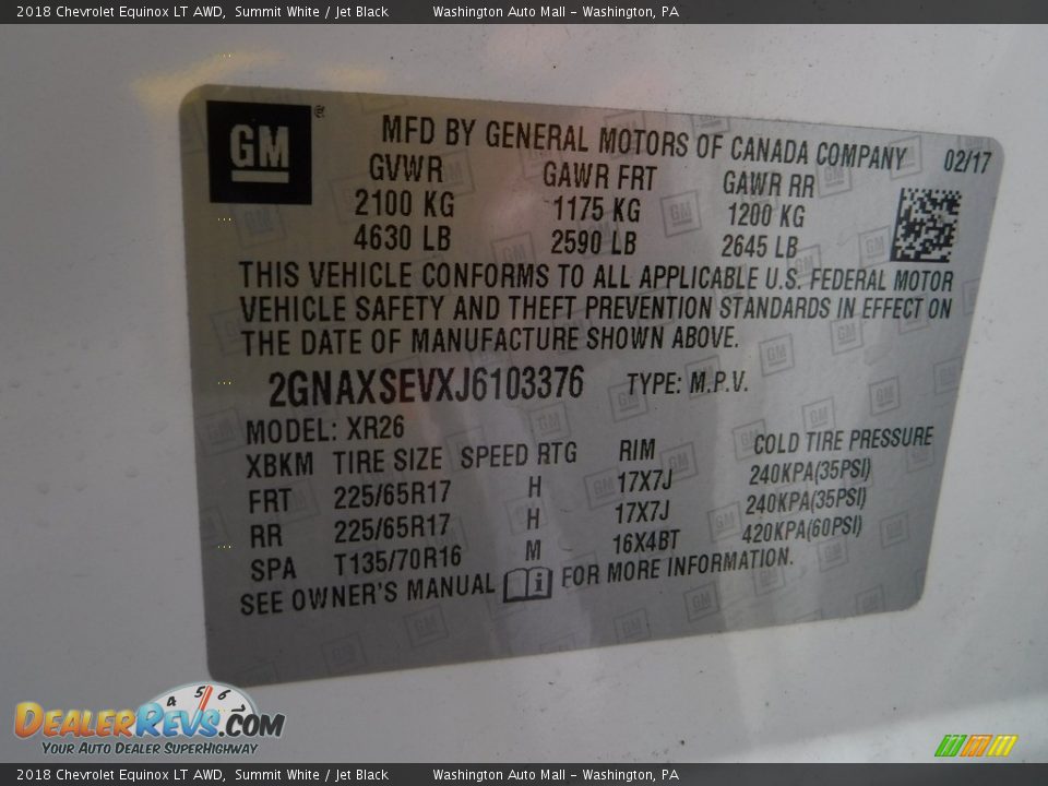 2018 Chevrolet Equinox LT AWD Summit White / Jet Black Photo #26