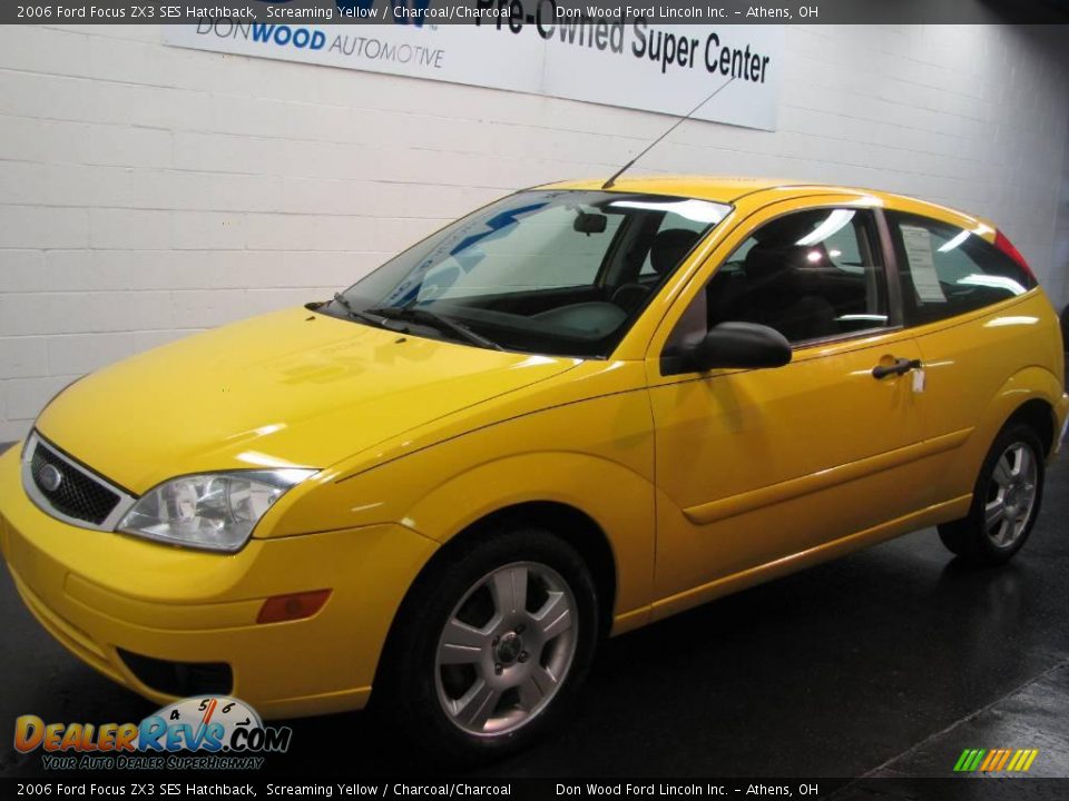 2006 Ford Focus ZX3 SES Hatchback Screaming Yellow / Charcoal/Charcoal Photo #2