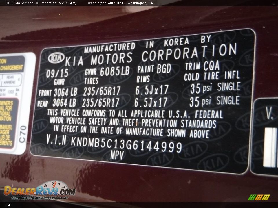 Kia Color Code BGD Venetian Red