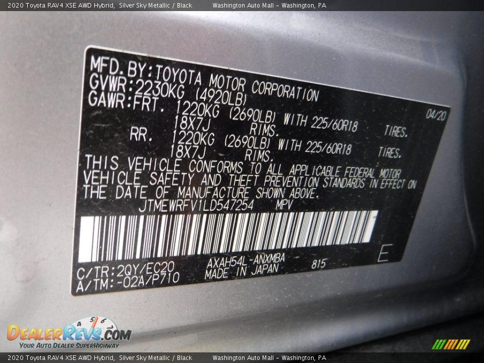 2020 Toyota RAV4 XSE AWD Hybrid Silver Sky Metallic / Black Photo #34