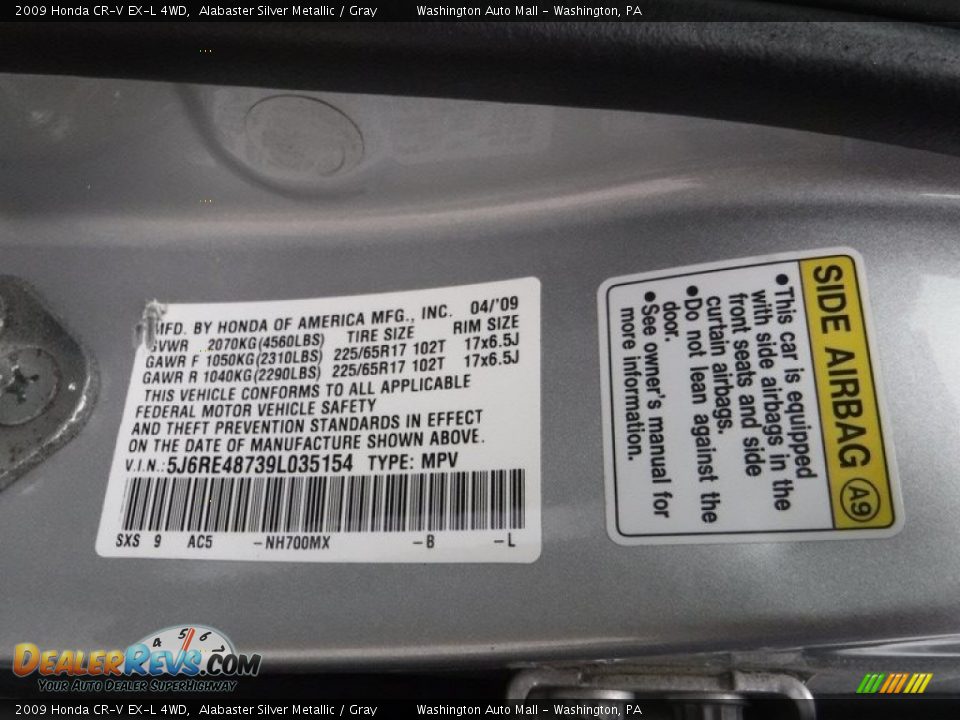 2009 Honda CR-V EX-L 4WD Alabaster Silver Metallic / Gray Photo #27