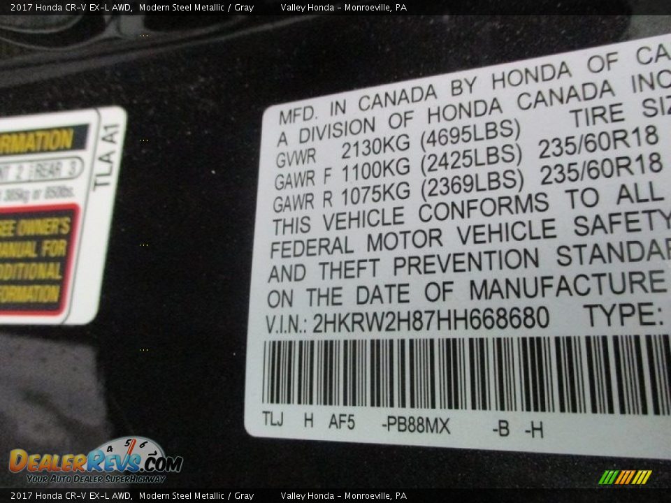 2017 Honda CR-V EX-L AWD Modern Steel Metallic / Gray Photo #19