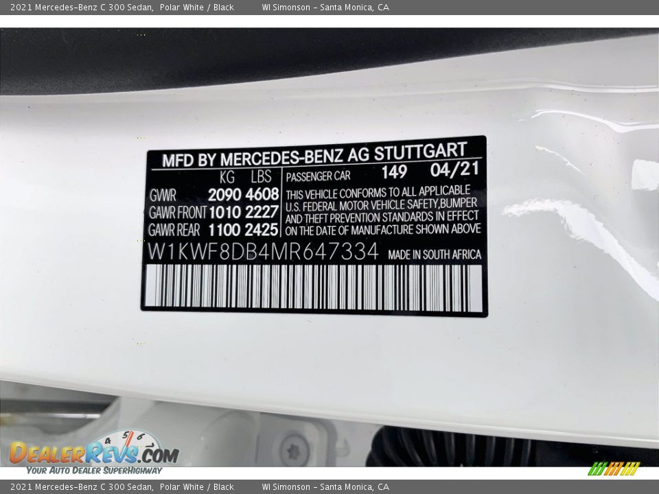 2021 Mercedes-Benz C 300 Sedan Polar White / Black Photo #13