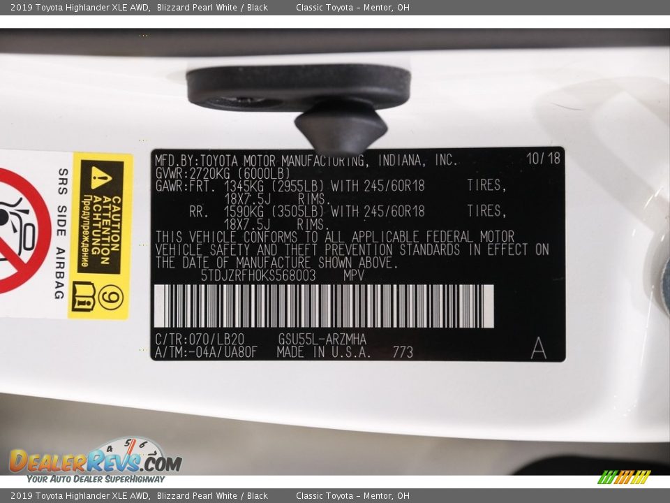 2019 Toyota Highlander XLE AWD Blizzard Pearl White / Black Photo #22