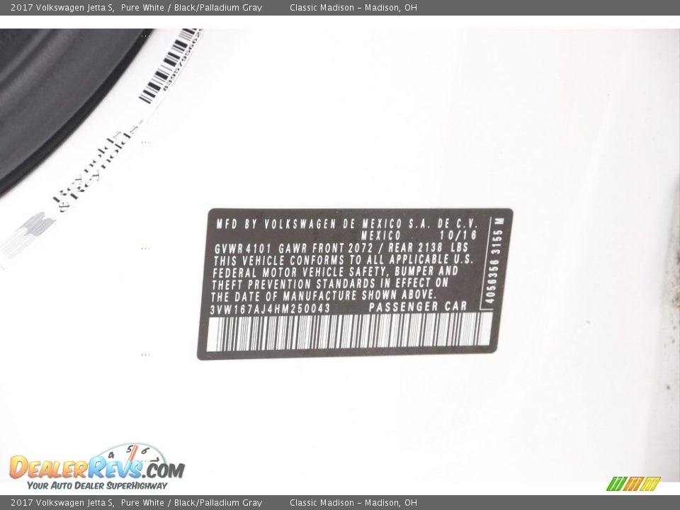 2017 Volkswagen Jetta S Pure White / Black/Palladium Gray Photo #18