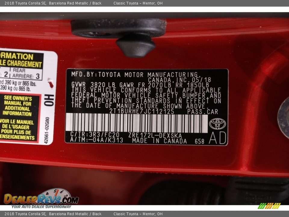 2018 Toyota Corolla SE Barcelona Red Metallic / Black Photo #18