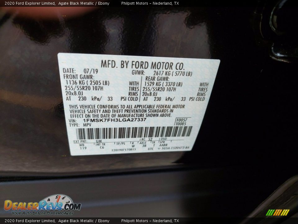 2020 Ford Explorer Limited Agate Black Metallic / Ebony Photo #34